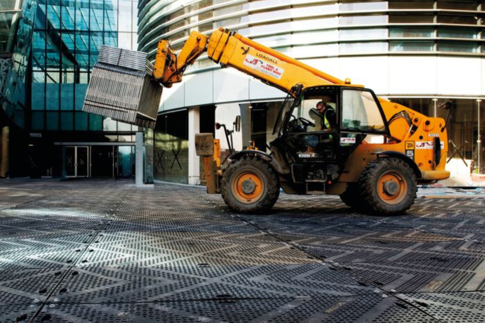 Construction equipment support mats for heavy equipment rental jobsite safety