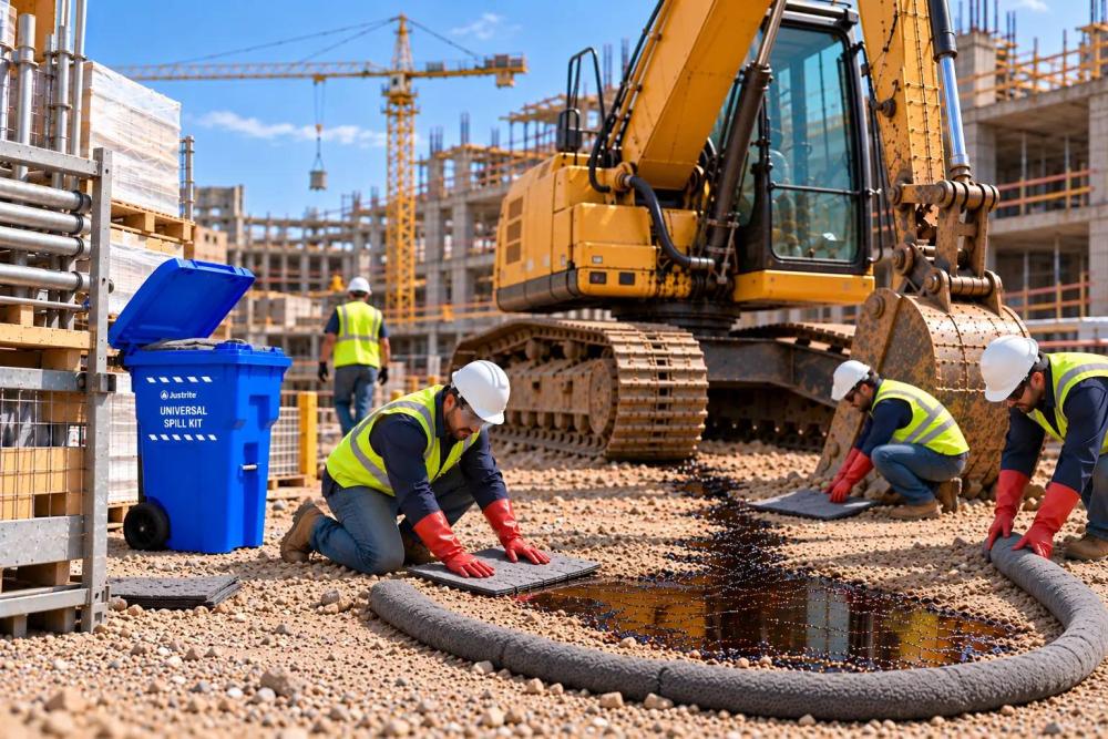 An excavator working on a rocky construction site. An excavator working on a rocky construction site.