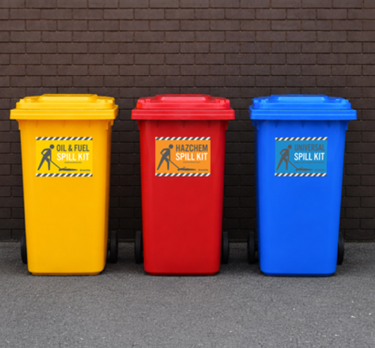 Color-coded spill kit containers