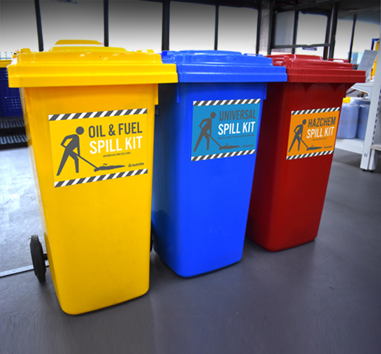 Mobile wheeled spill kit containers