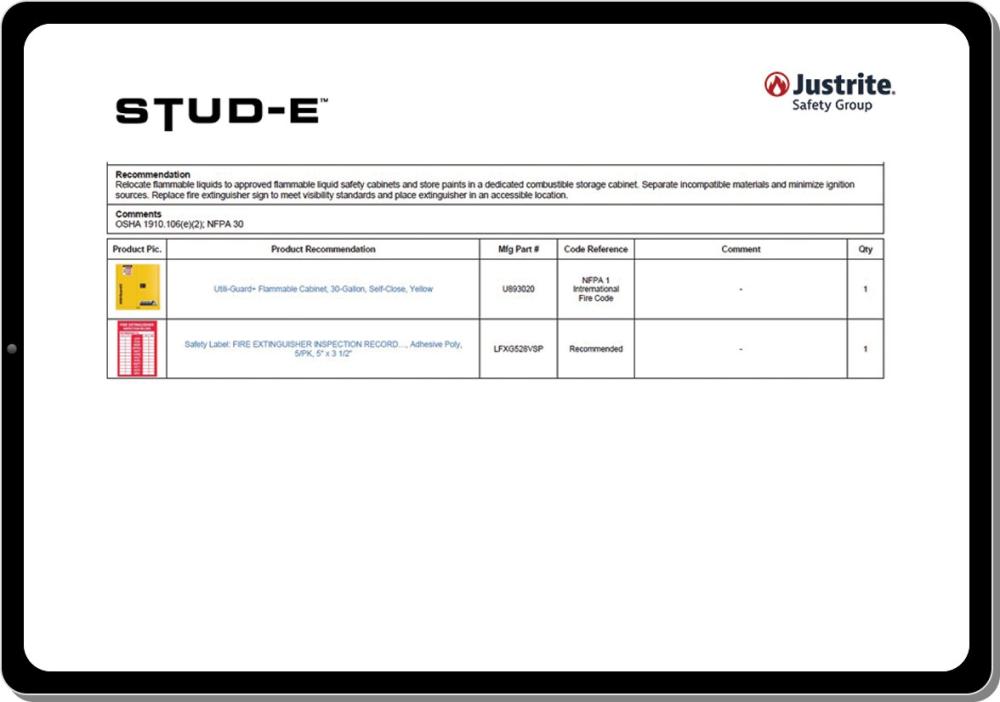 STUD-E report sample - compliance code references