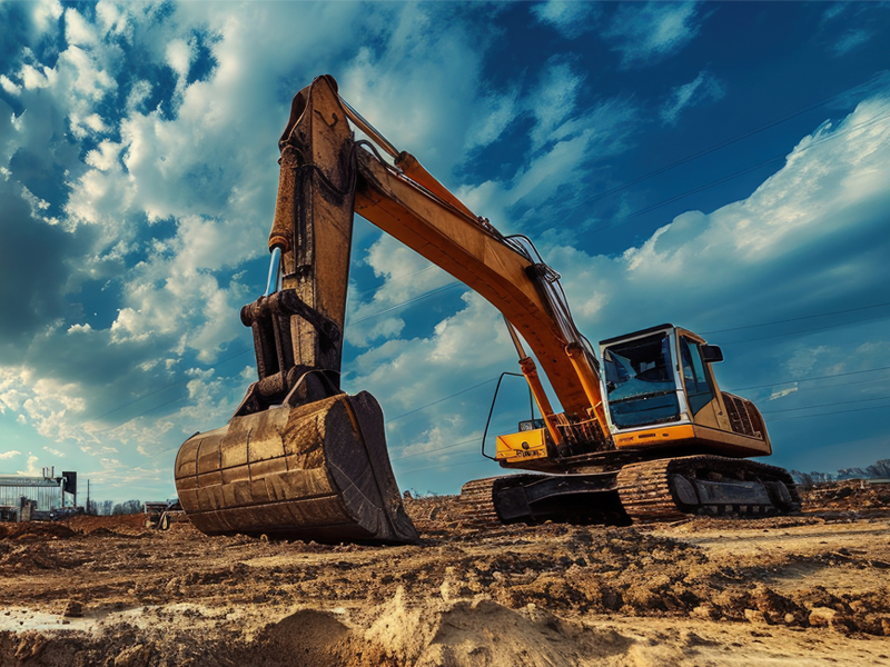 Construction equipment operating inside a flexible spill containment berm on a job site