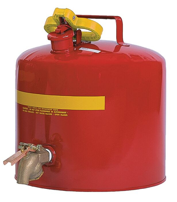 5 Gallon Faucet Safety Can, Type I, Brass Faucet, Flame Arrester, Red - 1417