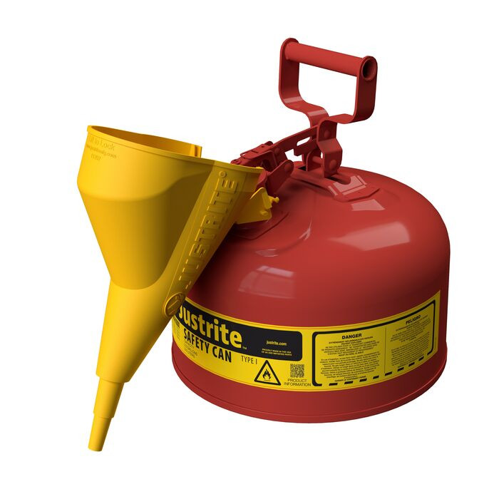 2.5 Gallon Steel Safety Can for Flammables, Type I, Funnel, Flame Arrester, Red - 7125110