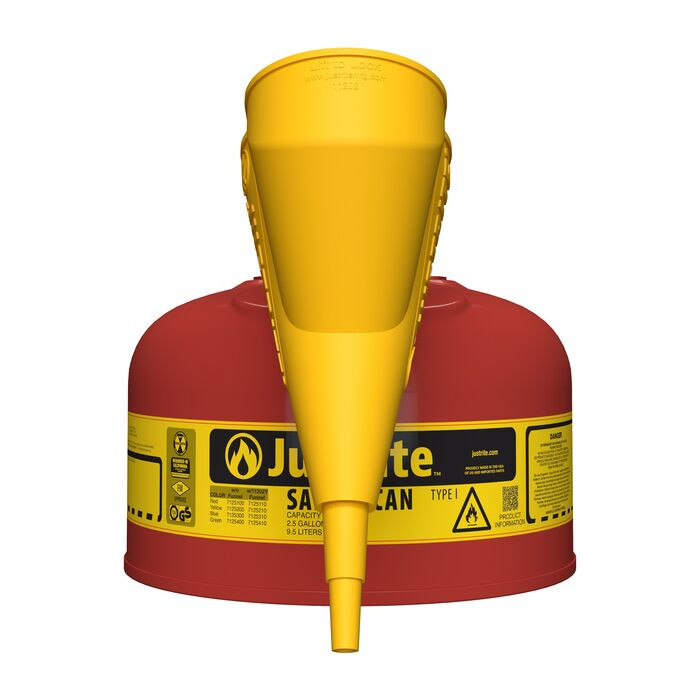 2.5 Gallon Steel Safety Can for Flammables, Type I, Funnel, Flame Arrester, Red - 7125110