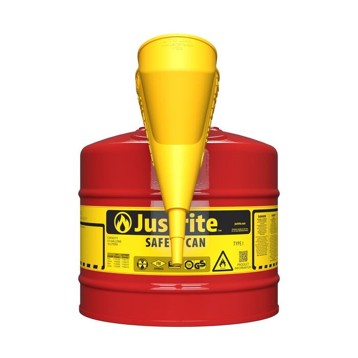 5 Gallon Steel Safety Can for Flammables, Type I, Funnel, Flame Arrester, Red - 7150110