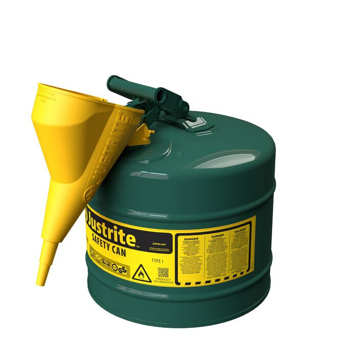 5 Gallon Steel Safety Can for Oil, Type I, Funnel, Flame Arrester, Green - 7150410