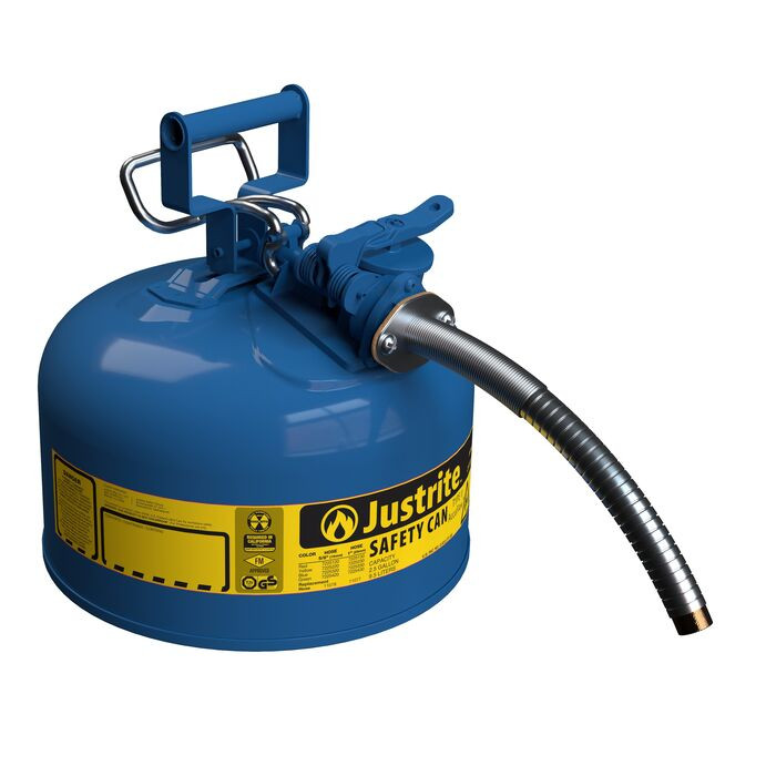2.5 Gallon, 1" Metal Hose, Steel Safety Can for Kerosene, Type II, AccuFlow™, Blue - 7225330