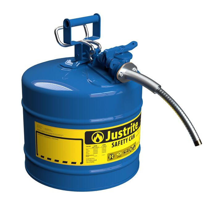 5 Gallon, 5/8" Metal Hose, Steel Safety Can for Kerosene, Type II, AccuFlow™, Blue - 7250320