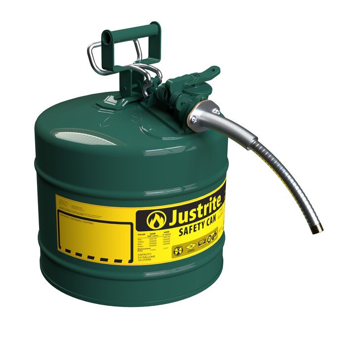 5 Gallon, 5/8" Metal Hose, Steel Safety Can for Oil, Type II, AccuFlow™, Green - 7250420