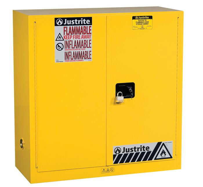 30 Gallon, 1 Shelf, 2 Doors, Manual Close, Flammable Cabinet, Sure-Grip® EX, Yellow - 893000