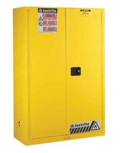 45 Gallon, 2 Shelves, 2 Doors, Self Close, Flammable Cabinet, Sure-Grip® EX, Yellow - 894520 45 Gallon, 2 Shelves, 2 Doors, Self Close, Flammable Cabinet, Sure-Grip® EX, Yellow - 894520