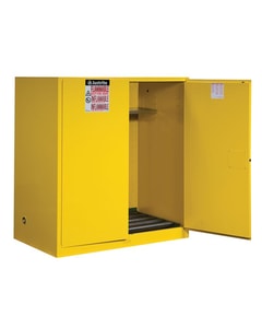 110 Gallon, 2 Drum Vertical, 1 Shelf, 2 Doors, Manual Close, Flammable Cabinet With Drum Rollers, Sure-Grip® EX, Yellow - 899160 110 Gallon, 2 Drum Vertical, 1 Shelf, 2 Doors, Manual Close, Flammable Cabinet With Drum Rollers, Sure-Grip® EX, Yellow - 899160