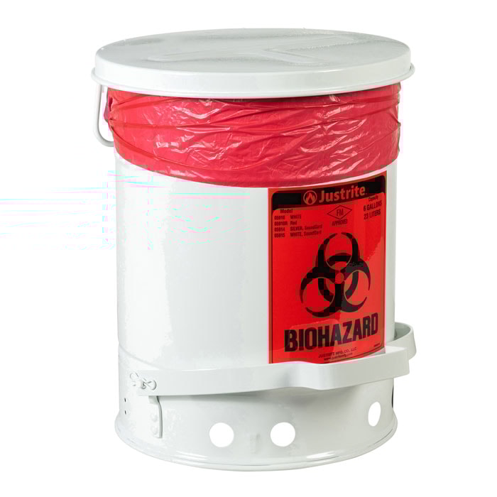 衛生日用品 CBS White 6 Gallon Biohazard Waste Can | Foot-Operated, Self-Closing