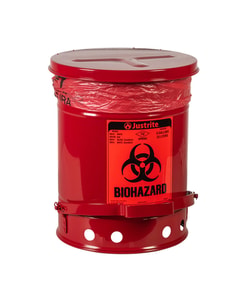 Biohazard Waste Can,6 gallon,Foot-Operated Self-Closing Cover. Biohazard Waste Can,6 gallon,Foot-Operated Self-Closing Cover.