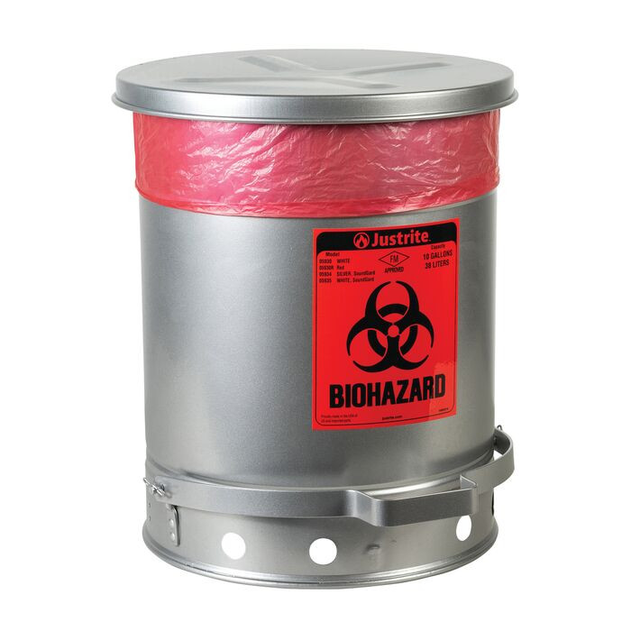 Biohazard Waste Can,10 Gallon,Foot-Operated Self-Closing SoundGard