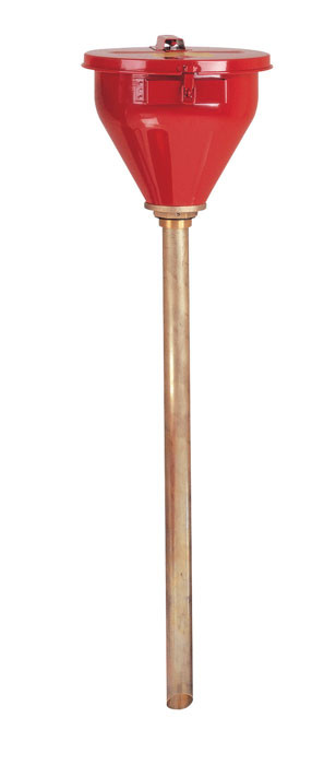 Red Drum Funnel w/ 33" Brass Tube SelfClose Cover, 2" Bung 08208