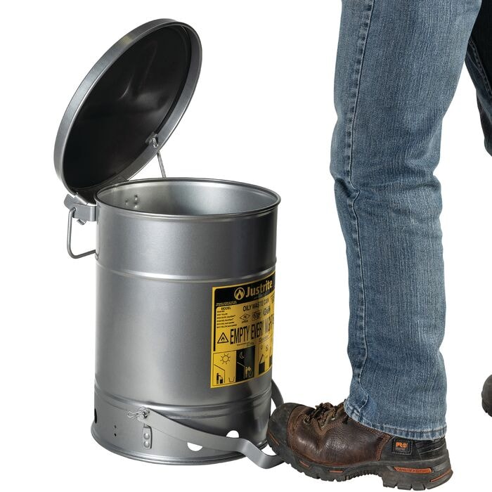 Silver 6 Gallon Oily Waste Can | Foot-Operated, Self-Closing Cover