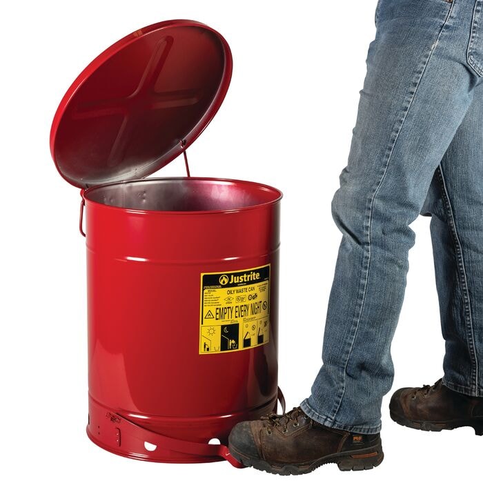 【MTオー様用】THE CUSTODIAN / Necessary Wasted Red 14 Gallon Oily Waste Can | Foot-Operated, Self-Closing Cover