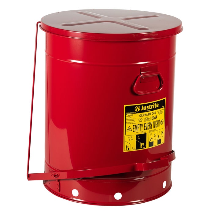 Red 21 Gallon Oily Waste Can | Foot-Operated, Self-Closing
