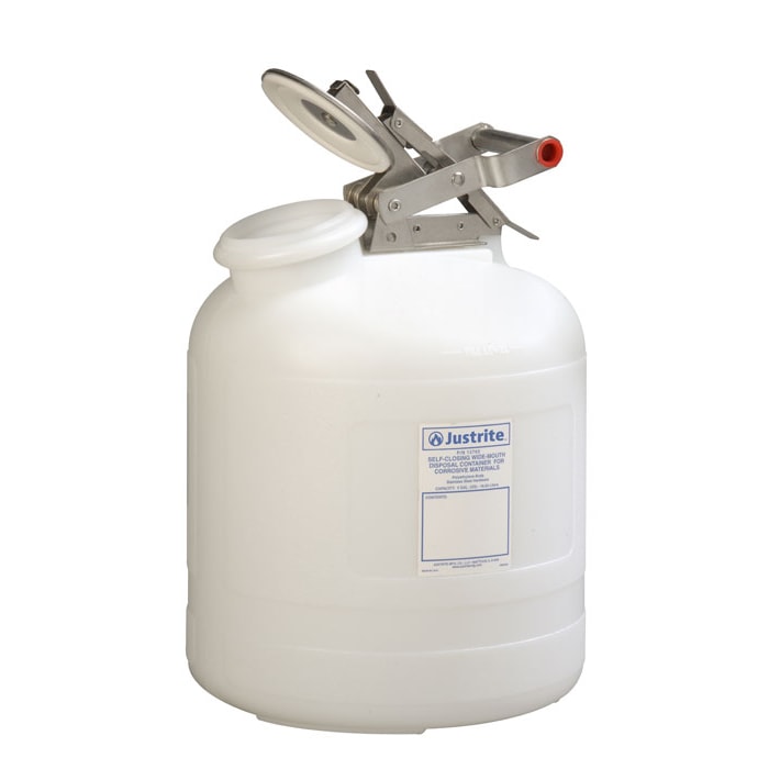 White Poly Safety Container for Corrosives | 5 Gal, Wide-mouth