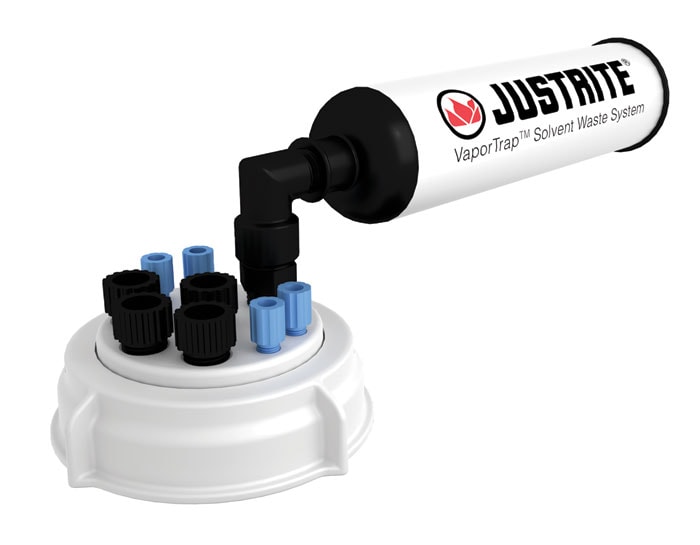 Justrite 70mm VaporTrap UN/DOT Cap With Filter Kit, 4 Ports 1/8, 4 Ports 1/4 OD Tubing, HDPE, 12834