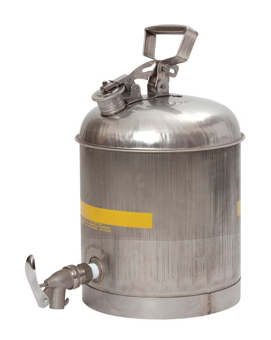 5 Gallon Faucet Safety Can, Type I, ECO Faucet, Flame Arrester, Stainless Steel - 1327