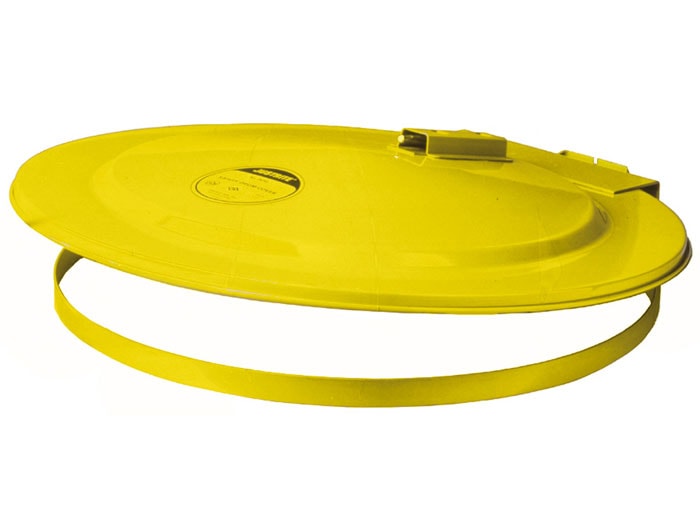 Drum Cover With Fusible Link for 55 Gallon Drum, Self-Close, Steel, Yellow - 26751