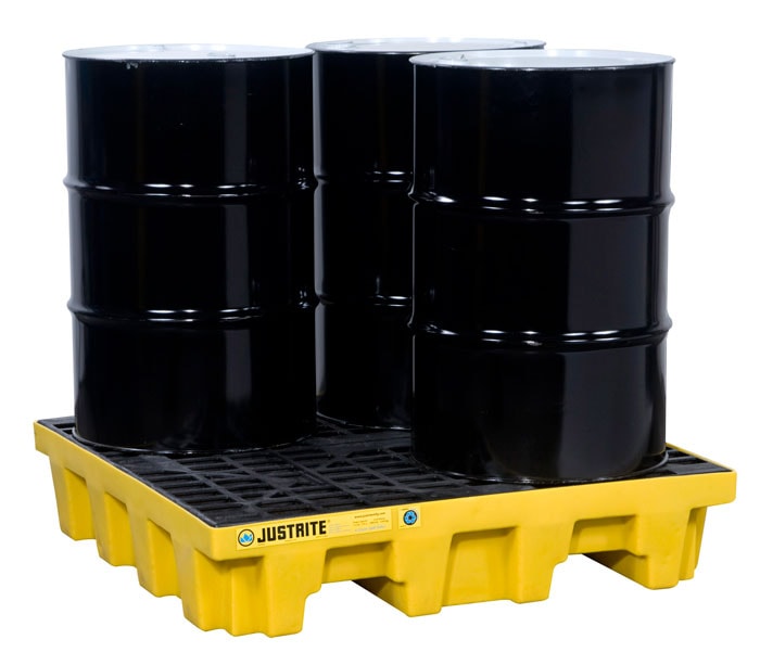4 Drum Square Plastic Pallet, With Drain, EcoPolyBlend&trade;, Yellow - 28636