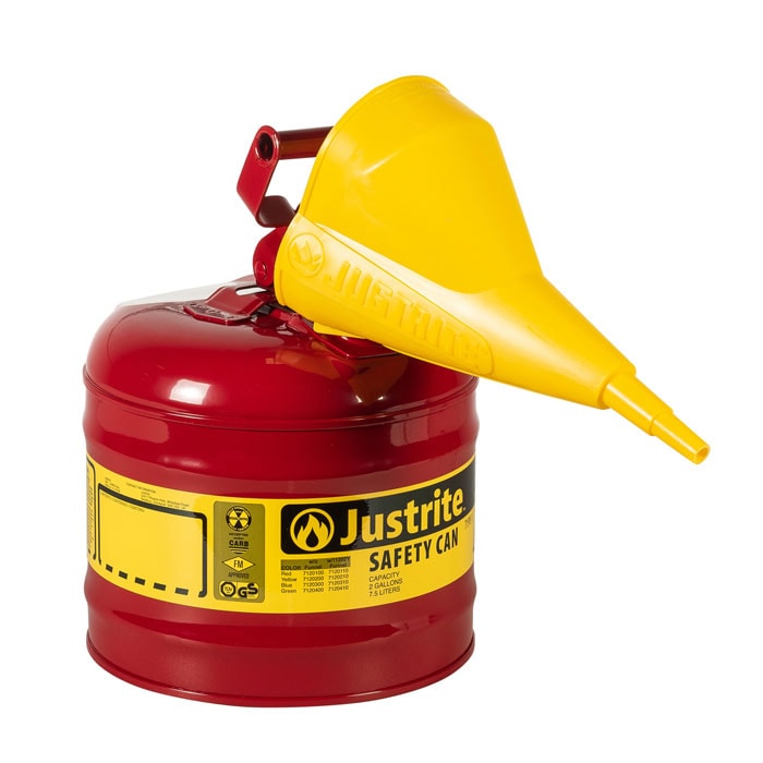Type 1 | Steel Safety Can w/ Funnel | 2 Gal, Red | 7120110 | Justrite