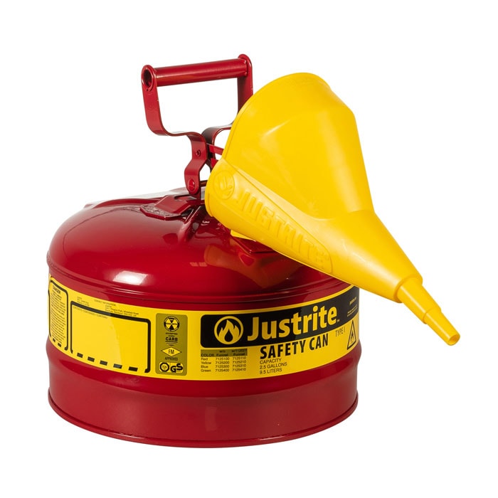 Type 1 | Steel Safety Can w/ Funnel | 2.5 Gal, Red | 7125110 | Justrite