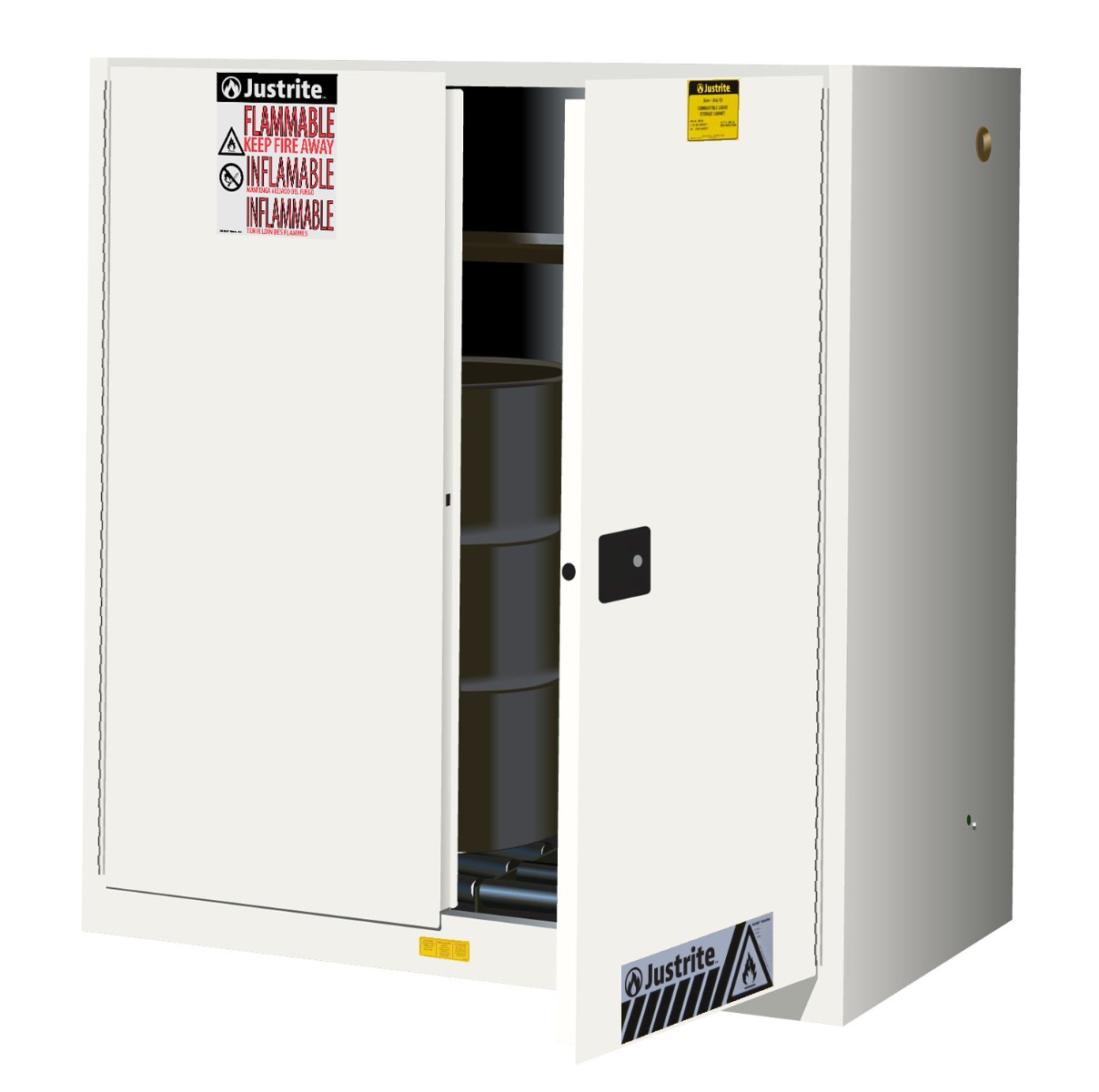 60 Gallon, 2 Drum Vertical, 1 Shelf, 2 Doors, Self Close, Safety Cabinet With Drum Rollers, Sure-Grip® EX, White - 899075