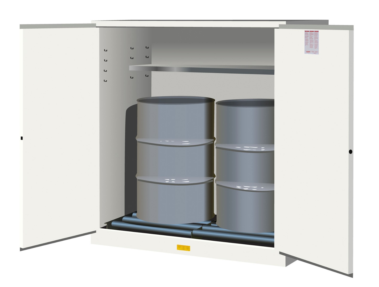 110 Gallon, 2 Drum Vertical, 1 Shelf, 2 Doors, Self Close, Flammable Cabinet With Drum Rollers, Sure-GripÂ® EX, White - 899165