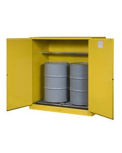 110 Gallon, 1 Shelf, Vertical Double-Duty Safety Cabinet With Drum Rollers, 2 Self-Close Doors, Sure-Grip® EX, Yellow - 899170 110 Gallon, 1 Shelf, Vertical Double-Duty Safety Cabinet With Drum Rollers, 2 Self-Close Doors, Sure-Grip® EX, Yellow - 899170
