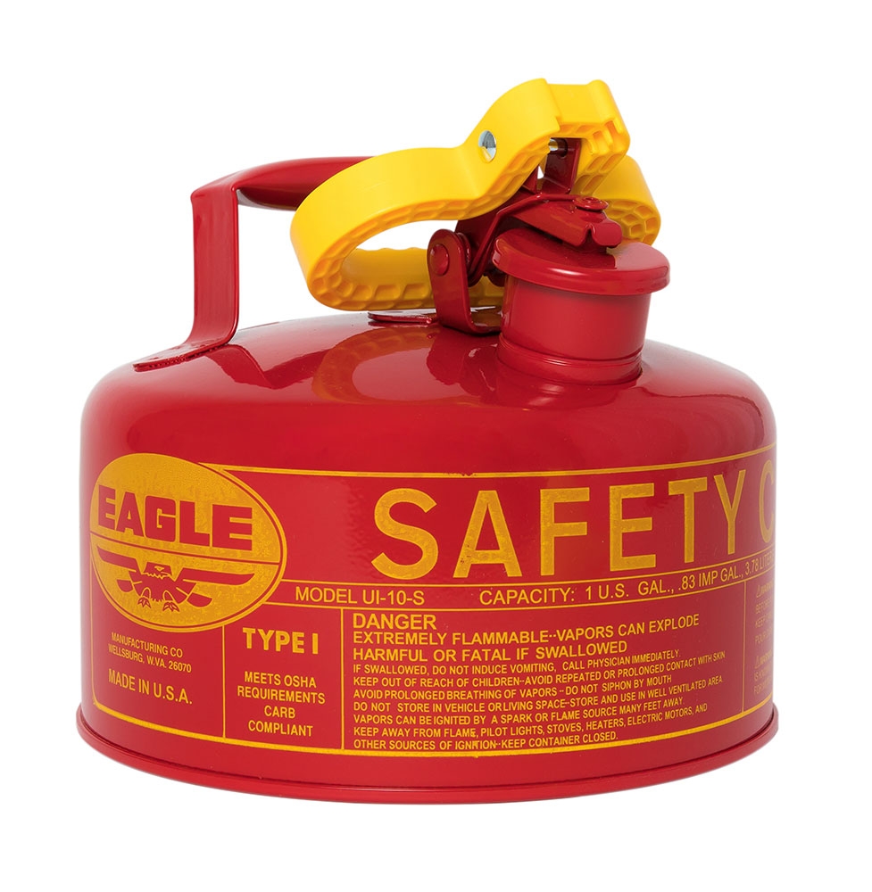 1 Gallon Steel Safety Can for Flammables, Type I, Flame Arrester, Red - UI10S