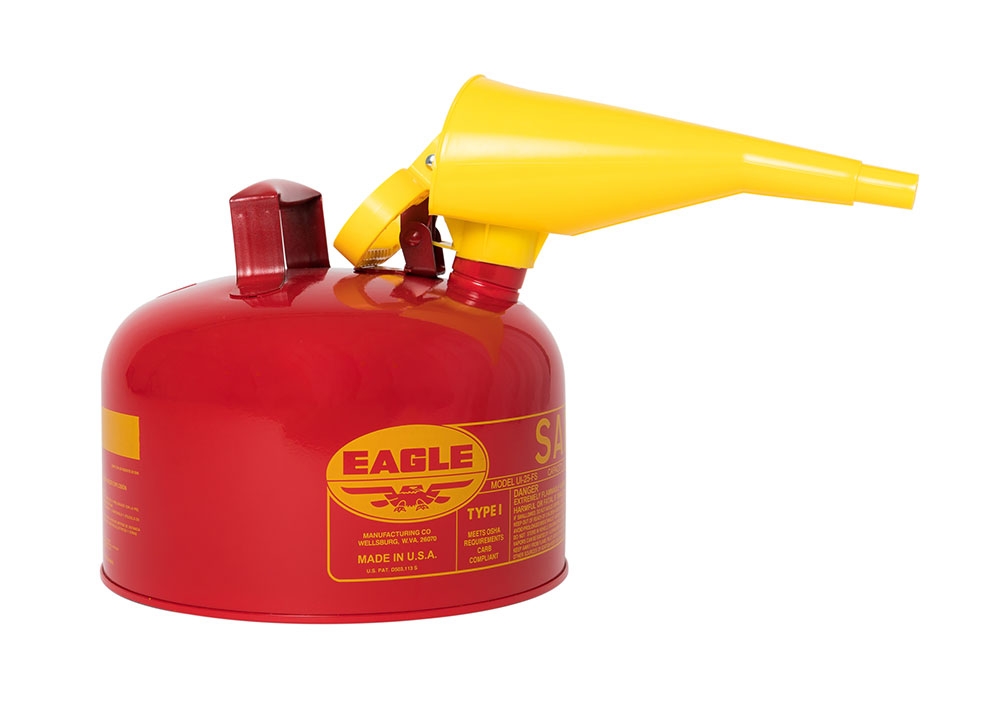2.5 Gallon Steel Safety Can for Flammables, Type I, Flame Arrester, Funnel, Red - UI25FS