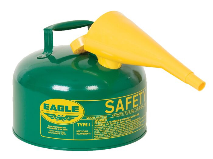 2.5 Gallon Safety Can for Combustibles, Type I, Flame Arrester, Funnel, Green - UI25FSG