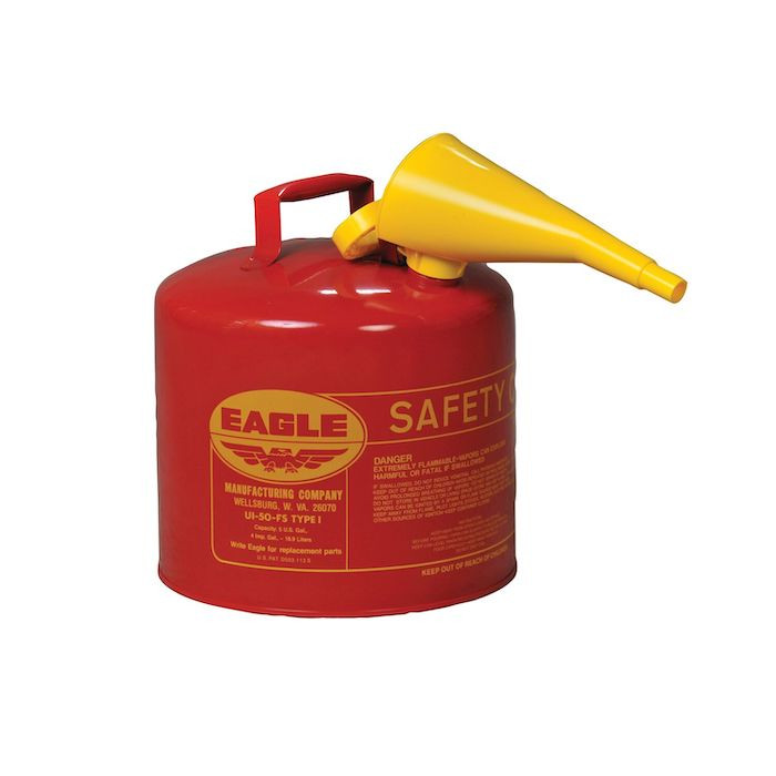 5 Gallon Steel Safety Can for Flammables, Type I, Flame Arrester, Funnel, Red - UI50FS