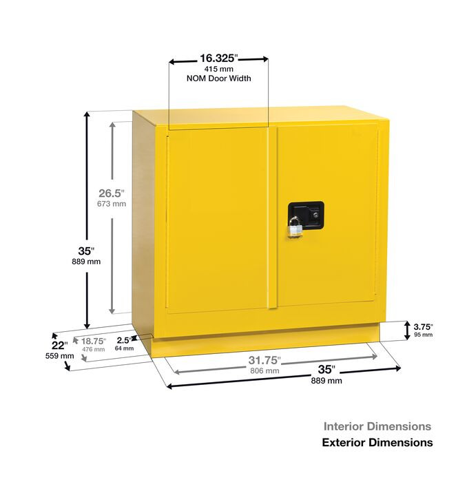 22 Gallon, 1 Shelf, 2 Doors, Manual Close, Corrosives/Acid Safety