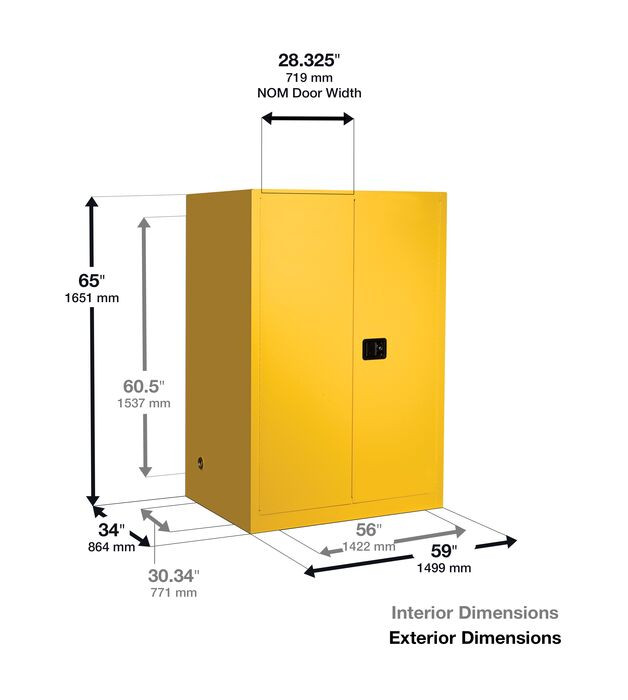 110 Gal Yellow 2 Drum Vert Safety Cabinet | Self Close | HAZ5510X