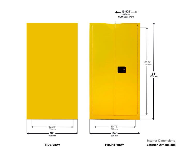 Yellow 55 Gallon Horiz Drum Safety Cabinet | 2 Self-Close Doors